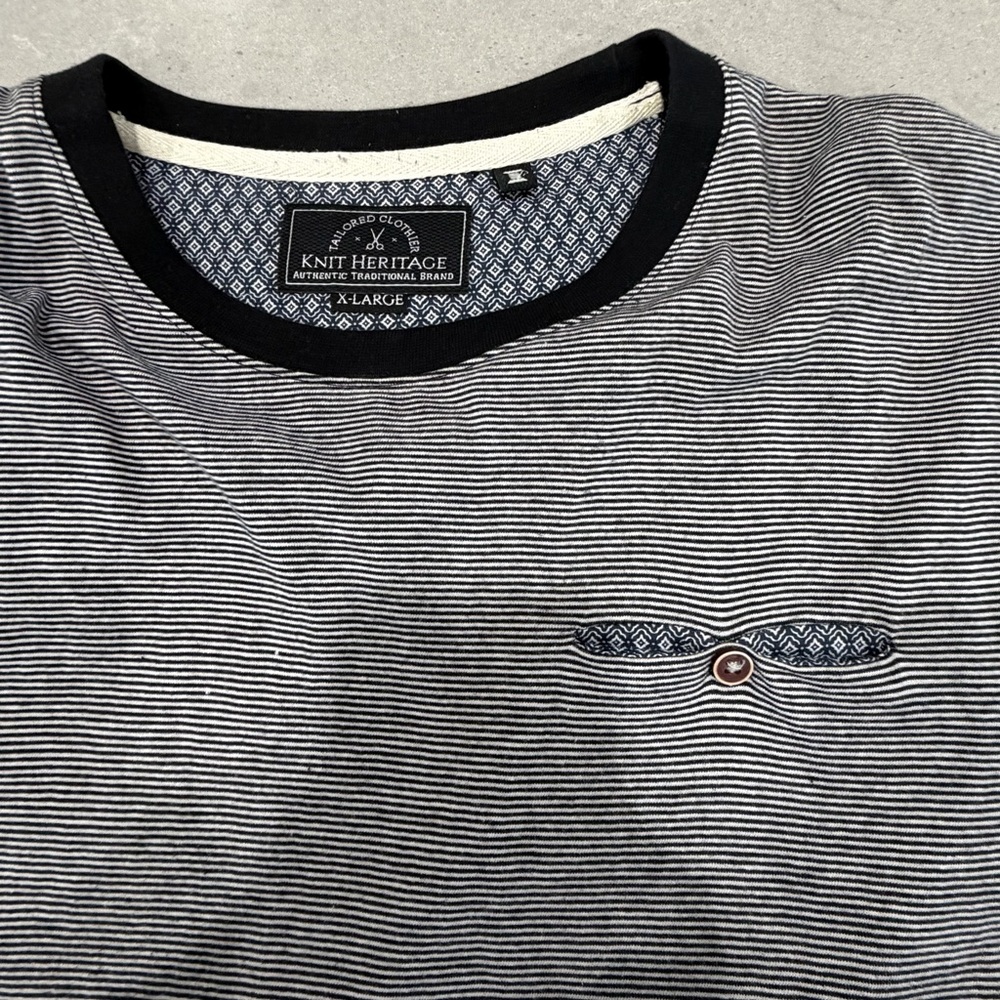Knit Heritage Tailored Clothier Men's XL Striped Short Sleeve Tee - Navy White